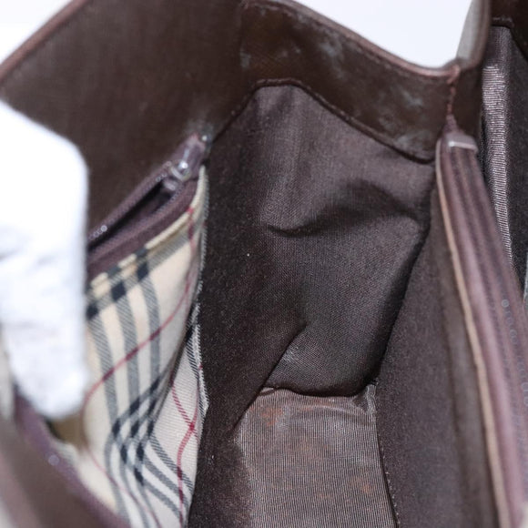 BURBERRY Hand Bag Leather Silver Brown Auth ep10861