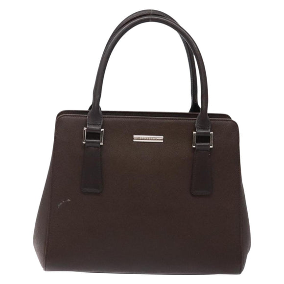 BURBERRY Hand Bag Leather Silver Brown Auth ep10861