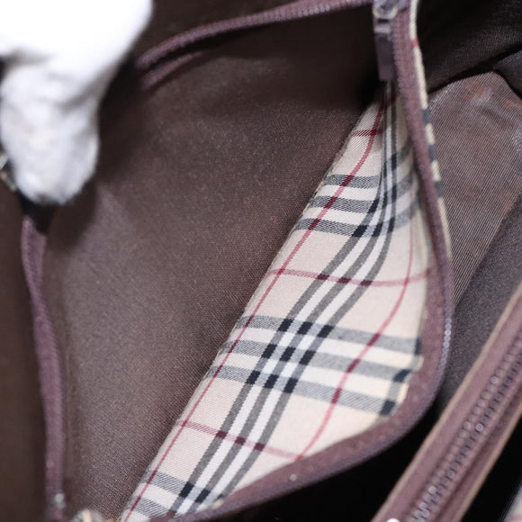 BURBERRY Hand Bag Leather Silver Brown Auth ep10861