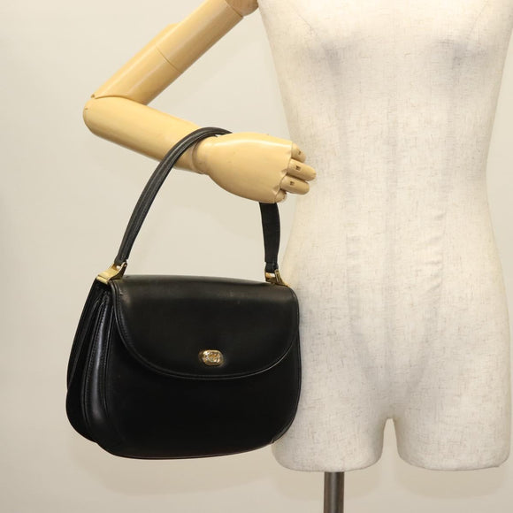 GUCCI Hand Bag Leather Black Gold 000 056 0004 Auth ep10863