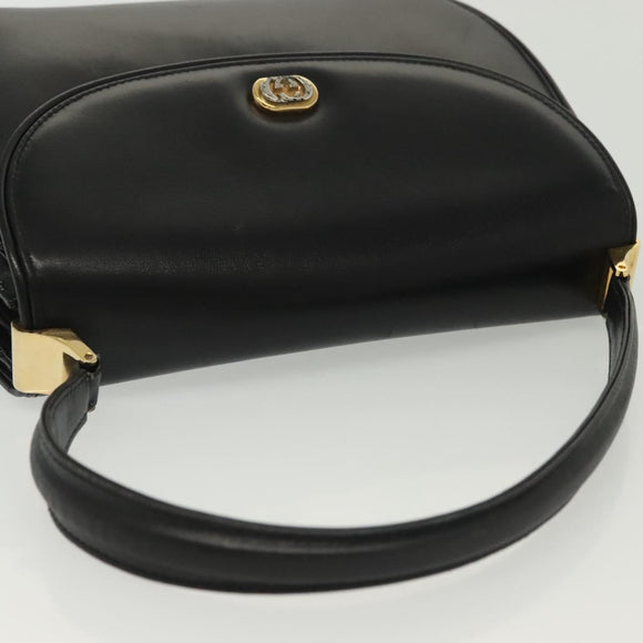 GUCCI Hand Bag Leather Black Gold 000 056 0004 Auth ep10863