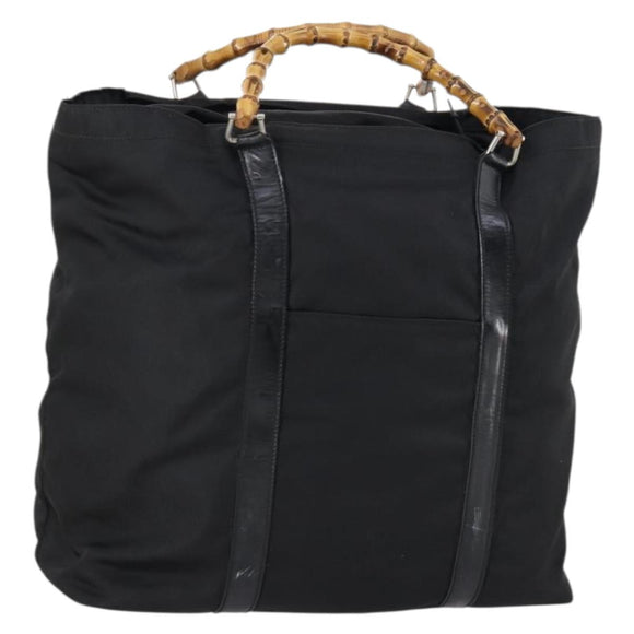GUCCI Bamboo Tote Bag Nylon Black Silver 002 2052 0412 5 Auth ep10866