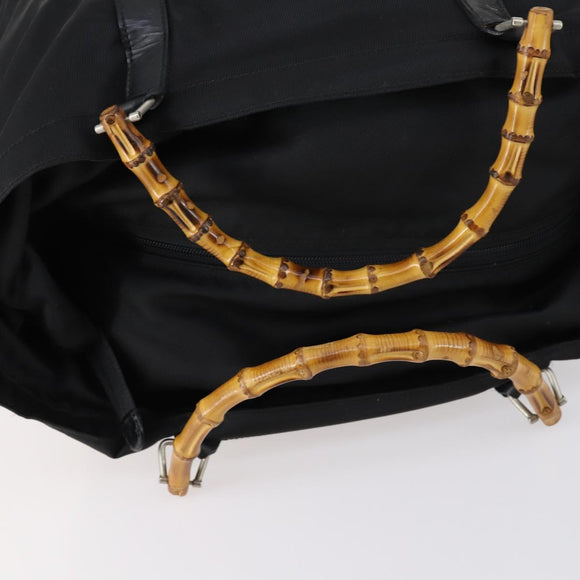 GUCCI Bamboo Tote Bag Nylon Black Silver 002 2052 0412 5 Auth ep10866