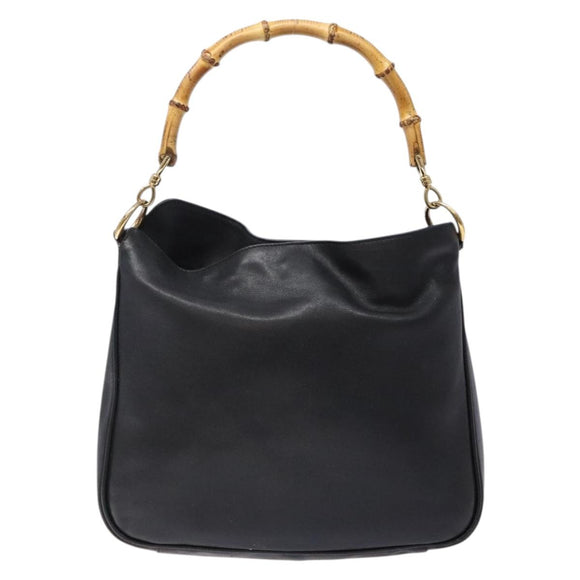 GUCCI Bamboo Hand Bag Leather Black Gold 001 1998 1638 Auth ep10869