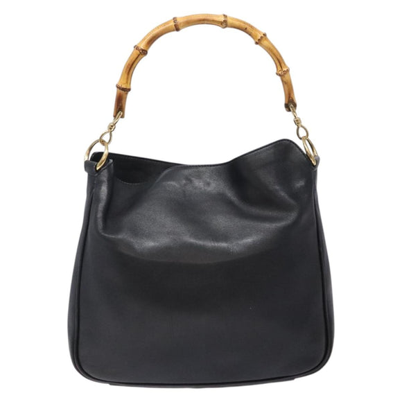 GUCCI Bamboo Hand Bag Leather Black Gold 001 1998 1638 Auth ep10869