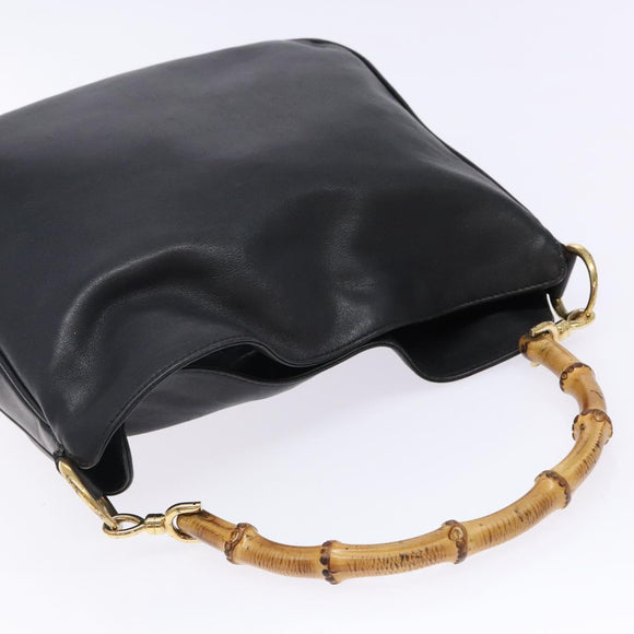 GUCCI Bamboo Hand Bag Leather Black Gold 001 1998 1638 Auth ep10869