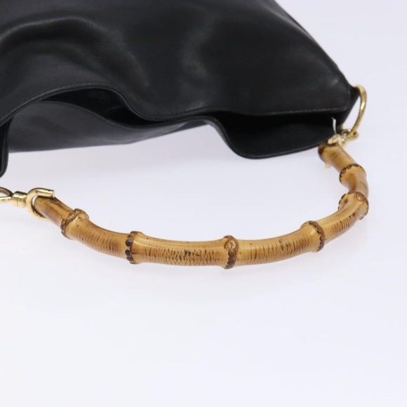 GUCCI Bamboo Hand Bag Leather Black Gold 001 1998 1638 Auth ep10869