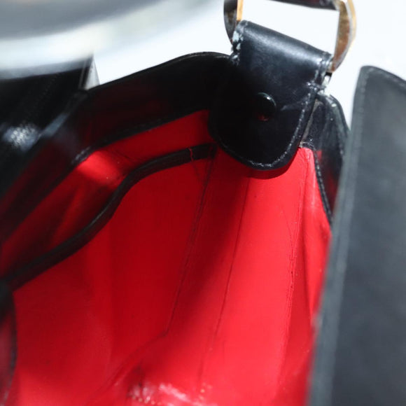 GUCCI Hand Bag Leather Black Gold Auth ep10870