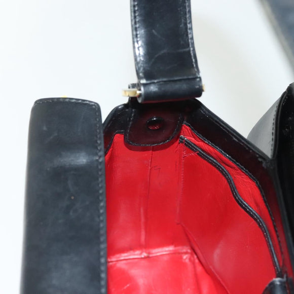 GUCCI Hand Bag Leather Black Gold Auth ep10870