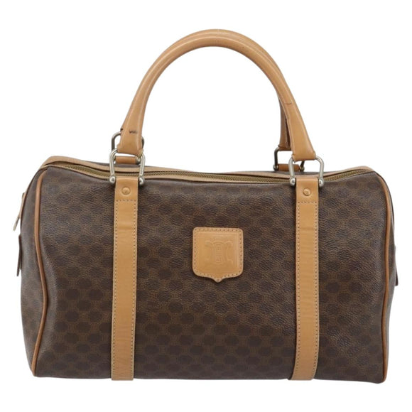 CELINE Macadam Canvas Hand Bag PVC Leather Brown Gold Auth ep10873