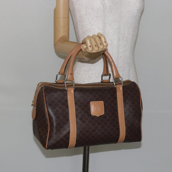 CELINE Macadam Canvas Hand Bag PVC Leather Brown Gold Auth ep10873