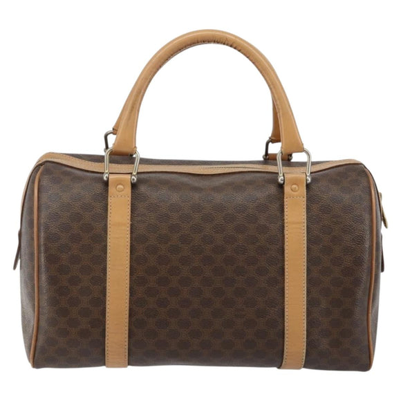 CELINE Macadam Canvas Hand Bag PVC Leather Brown Gold Auth ep10873