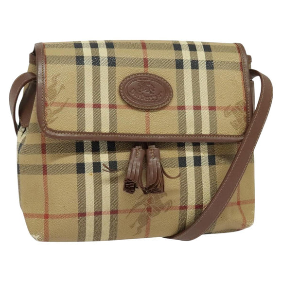 Burberrys Nova Check Shoulder Bag PVC Beige Gold Auth ep10875