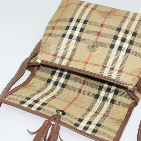 Burberrys Nova Check Shoulder Bag PVC Beige Gold Auth ep10875