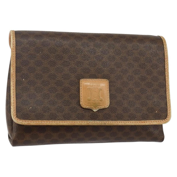 CELINE Macadam Canvas Shoulder Bag PVC Leather Brown Gold Auth ep10882