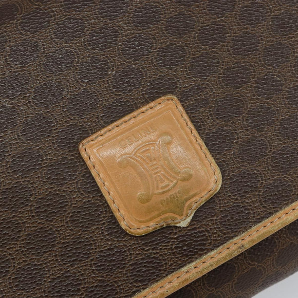 CELINE Macadam Canvas Shoulder Bag PVC Leather Brown Gold Auth ep10882