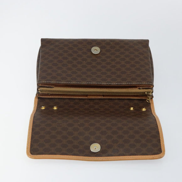 CELINE Macadam Canvas Shoulder Bag PVC Leather Brown Gold Auth ep10882