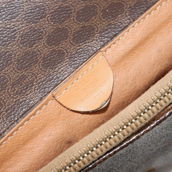 CELINE Macadam Canvas Shoulder Bag PVC Leather Brown Gold Auth ep10882