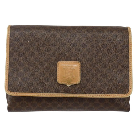 CELINE Macadam Canvas Shoulder Bag PVC Leather Brown Gold Auth ep10882