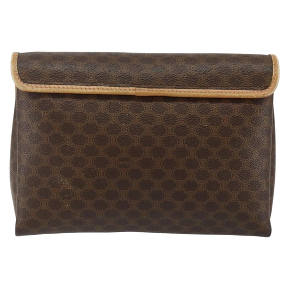 CELINE Macadam Canvas Shoulder Bag PVC Leather Brown Gold Auth ep10882