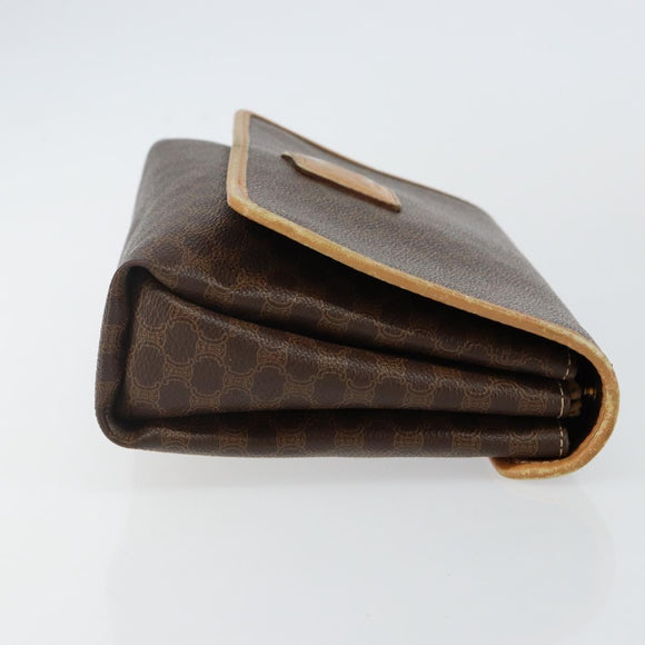 CELINE Macadam Canvas Shoulder Bag PVC Leather Brown Gold Auth ep10882