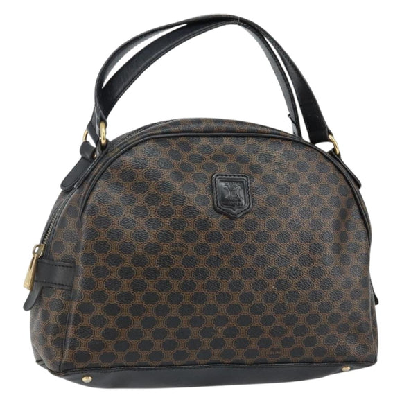 CELINE Macadam Canvas Hand Bag PVC Leather Black Gold Auth ep10885