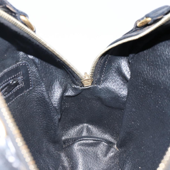 CELINE Macadam Canvas Hand Bag PVC Leather Black Gold Auth ep10885