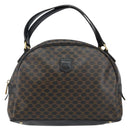 CELINE Macadam Canvas Hand Bag PVC Leather Black Gold Auth ep10885-2