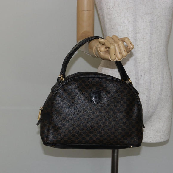 CELINE Macadam Canvas Hand Bag PVC Leather Black Gold Auth ep10885