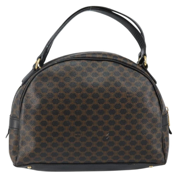 CELINE Macadam Canvas Hand Bag PVC Leather Black Gold Auth ep10885