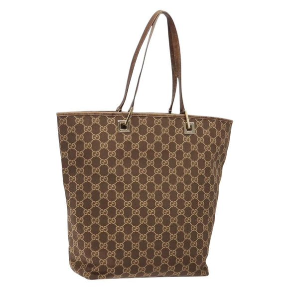 GUCCI GG Canvas Tote Bag Brown Gold 002 1098 Auth ep10894