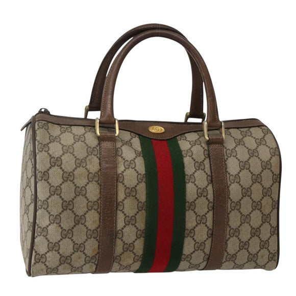 GUCCI GG Supreme Web Sherry Line Boston Bag PVC Beige 39 02 007 Auth ep10901