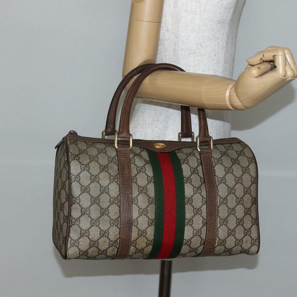 GUCCI GG Supreme Web Sherry Line Boston Bag PVC Beige 39 02 007 Auth ep10901