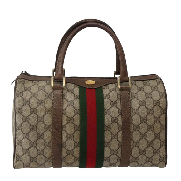 GUCCI GG Supreme Web Sherry Line Boston Bag PVC Beige 39 02 007 Auth ep10901