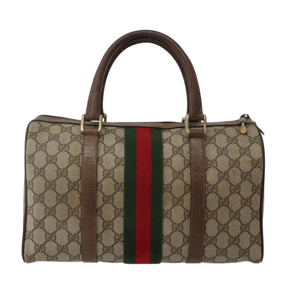 GUCCI GG Supreme Web Sherry Line Boston Bag PVC Beige 39 02 007 Auth ep10901