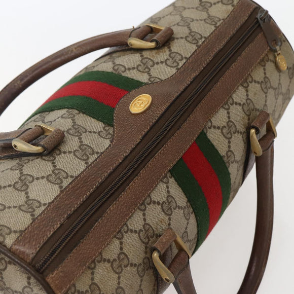 GUCCI GG Supreme Web Sherry Line Boston Bag PVC Beige 39 02 007 Auth ep10901