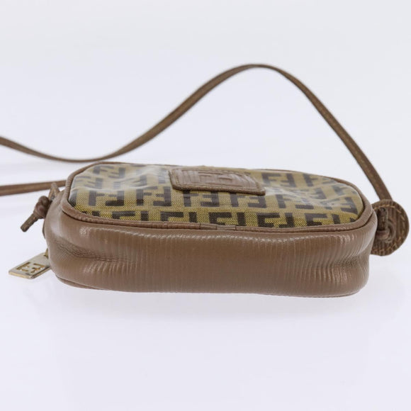 FENDI Zucchino Canvas Shoulder Bag Beige Auth ep10936