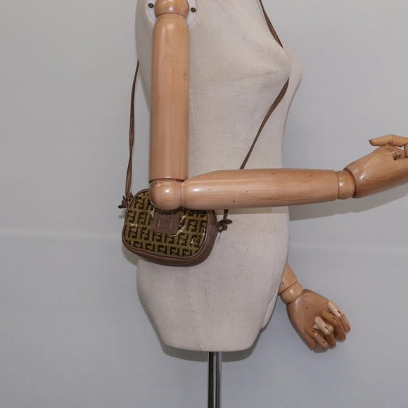 FENDI Zucchino Canvas Shoulder Bag Beige Auth ep10936