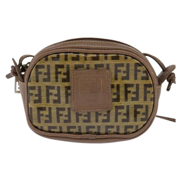 FENDI Zucchino Canvas Shoulder Bag Beige Auth ep10936