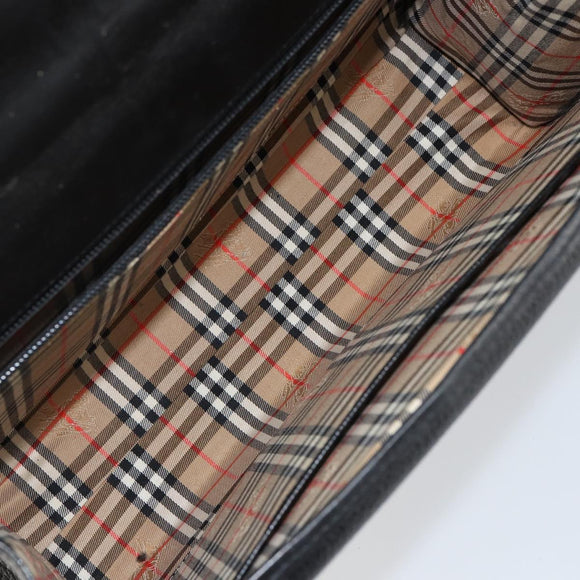 Burberrys Hand Bag Leather Black Gold Auth ep10937