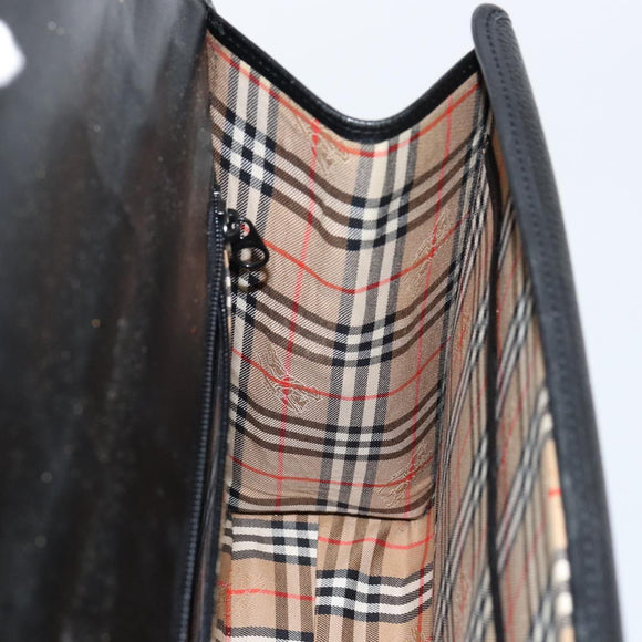 Burberrys Hand Bag Leather Black Gold Auth ep10937