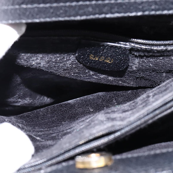 GUCCI Bamboo Hand Bag Leather Black Gold 002 1095 0260 Auth ep10939