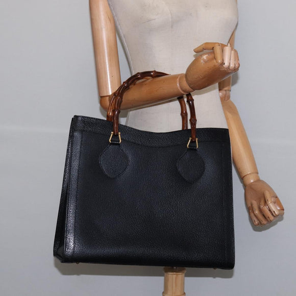 GUCCI Bamboo Hand Bag Leather Black Gold 002 1095 0260 Auth ep10939