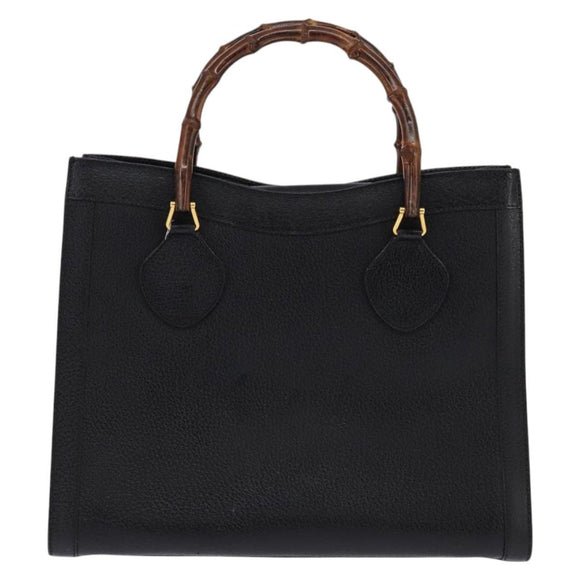 GUCCI Bamboo Hand Bag Leather Black Gold 002 1095 0260 Auth ep10939
