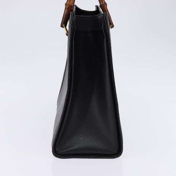 GUCCI Bamboo Hand Bag Leather Black Gold 002 1095 0260 Auth ep10939