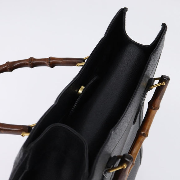 GUCCI Bamboo Hand Bag Leather Black Gold 002 1095 0260 Auth ep10939