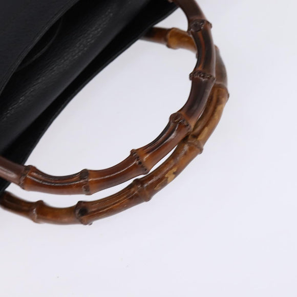 GUCCI Bamboo Hand Bag Leather Black Gold 002 1095 0260 Auth ep10939