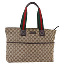 GUCCI GG Canvas Web Sherry Line Tote Bag Beige Silver 155524 Auth ep10948-1