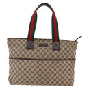 GUCCI GG Canvas Web Sherry Line Tote Bag Beige Silver 155524 Auth ep10948-13