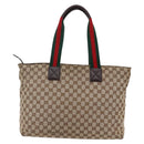 GUCCI GG Canvas Web Sherry Line Tote Bag Beige Silver 155524 Auth ep10948-2